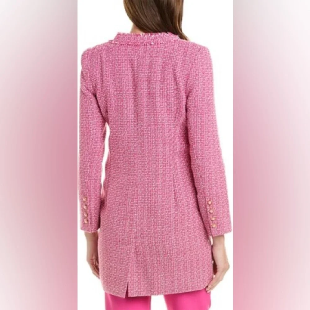 Tweed Bouclé Pink White Jacket Blazer Pearl Buttons Nanette Lepore 🌸💗 - Picture 2 of 10